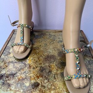 Vaneli Tan Studded Sandals